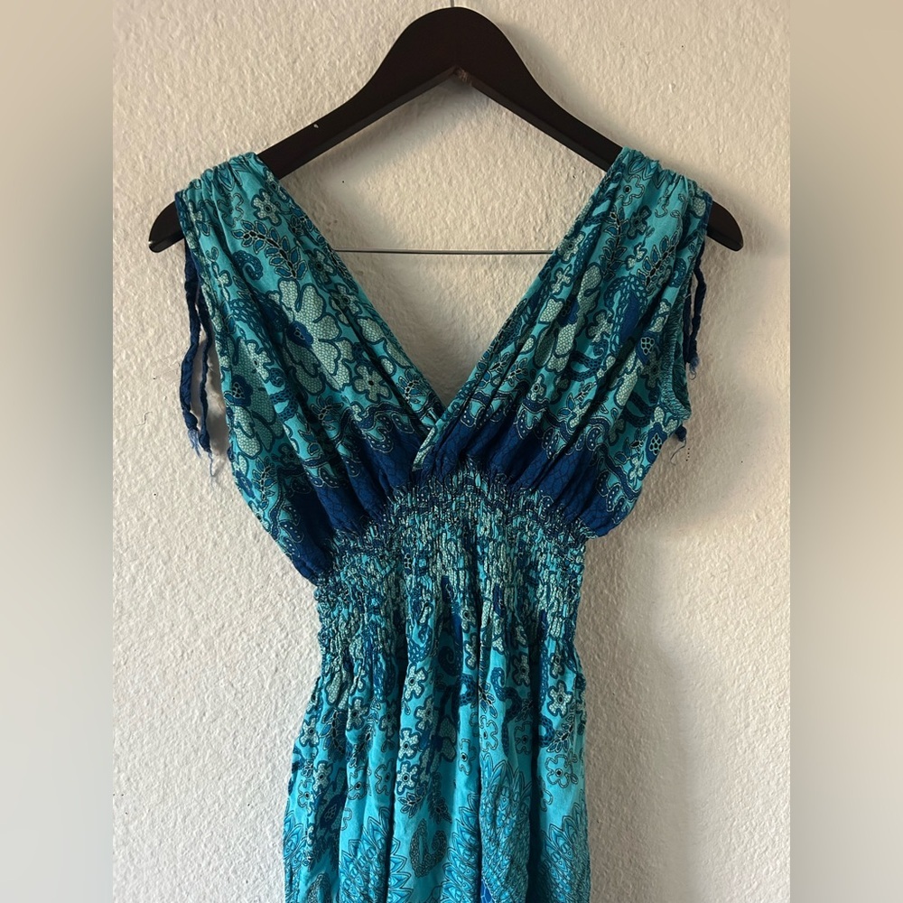 Unbranded Blue Rayon V Neck Stretch Maxi Medium Dress Fairy Mermaid Y2K - Picture 6 of 10